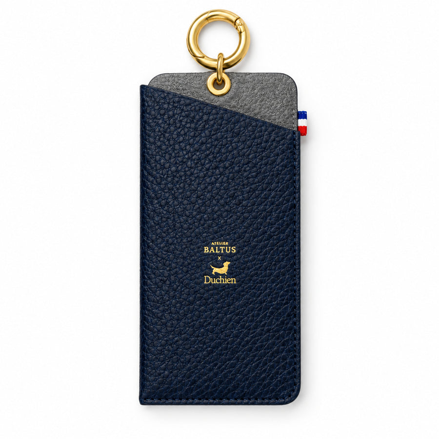 Étui à lunettes en cuir grainé navy blue Duchien