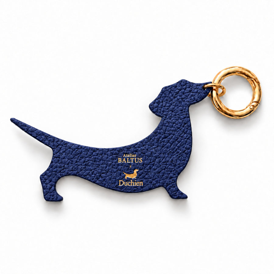 Porte-clé Teckel en cuir grainé electric blue Duchien