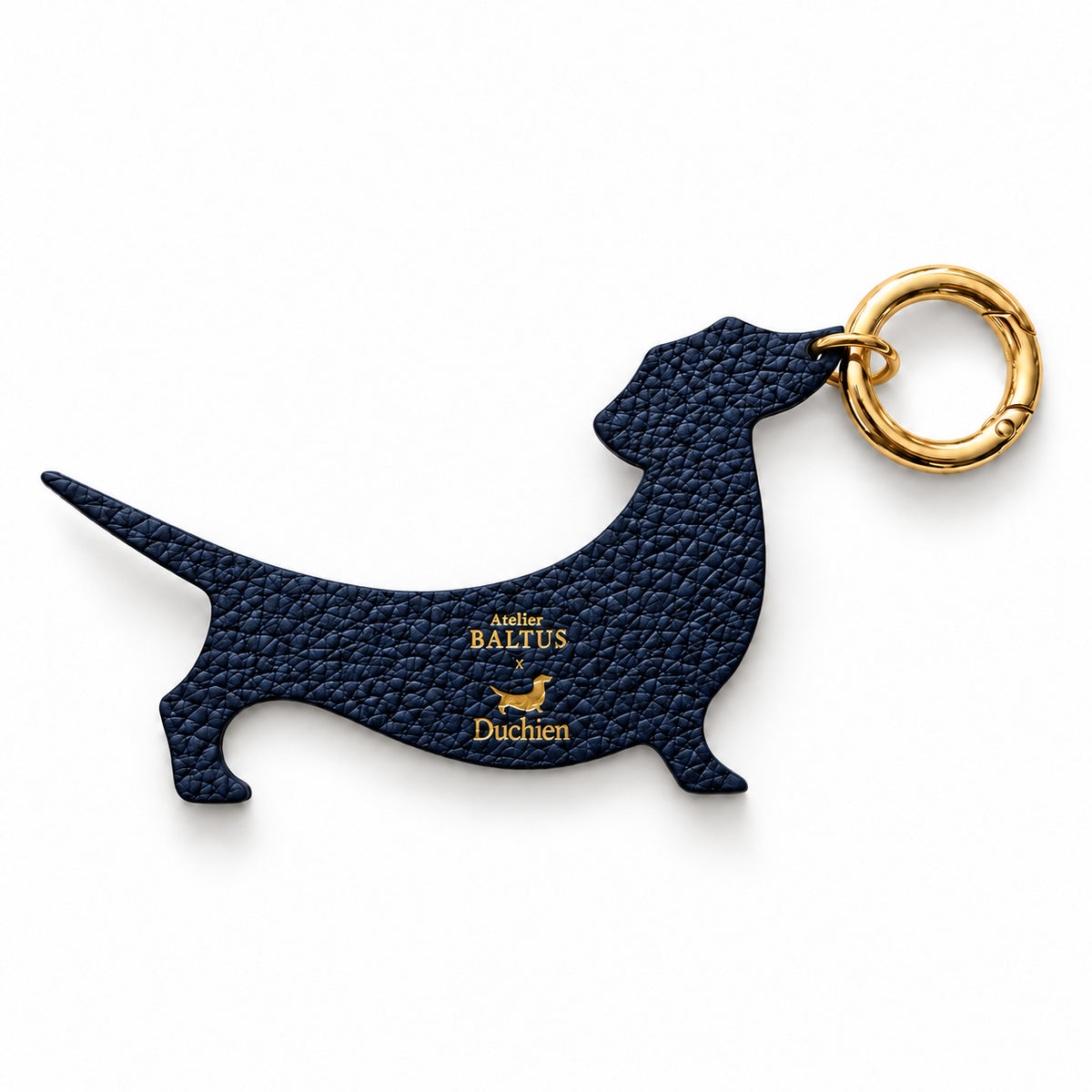 Porte-clé Teckel en cuir grainé navy blue Duchien