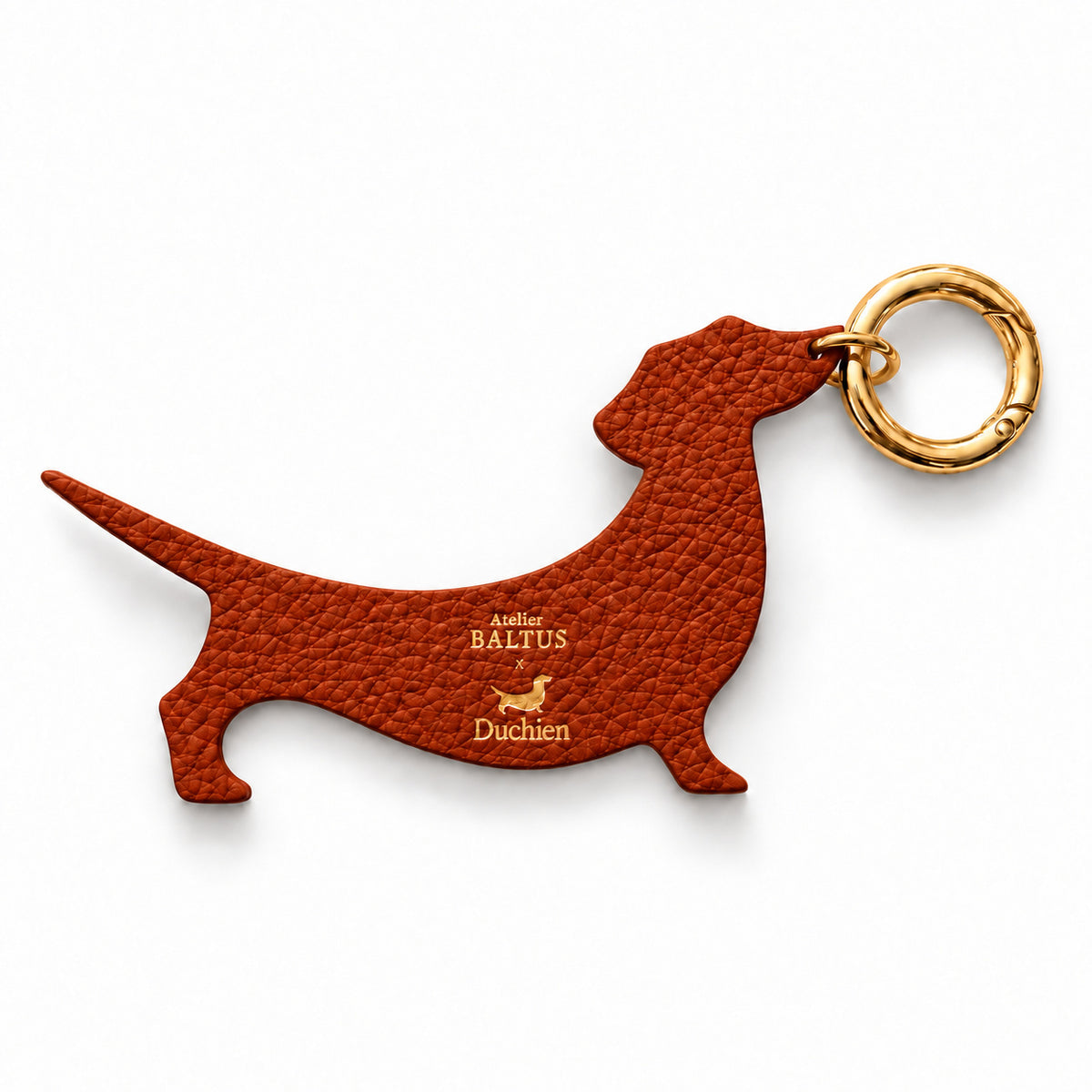 Porte-clé Teckel en cuir grainé preppy orange Duchien